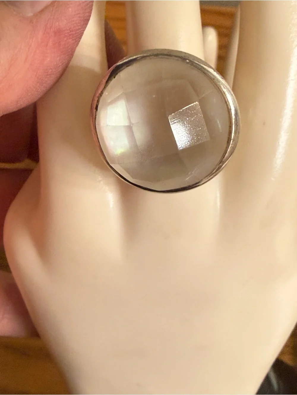 Sterling Silver 925 Filigree MOP Faceted Dome Ring Size 6.5 13 Grams